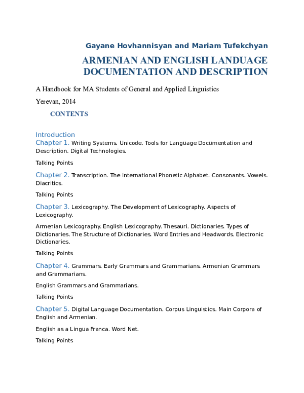 (DOC) ARMENIAN AND ENGLISH LANGUAGE DOCUMENTATION AND DESCRIPTION. A ...