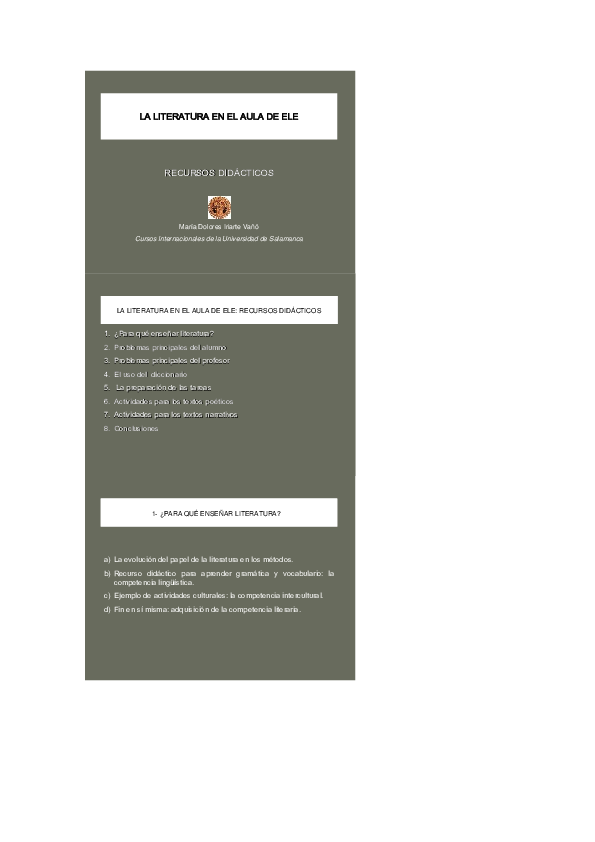  PDF LA LITERATURA EN EL AULA DE ELE RECURSOS DID RECURSOS DID 