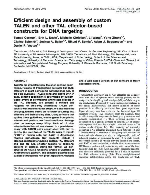 (PDF) Efficient design and assembly of custom TALEN and other TAL ...