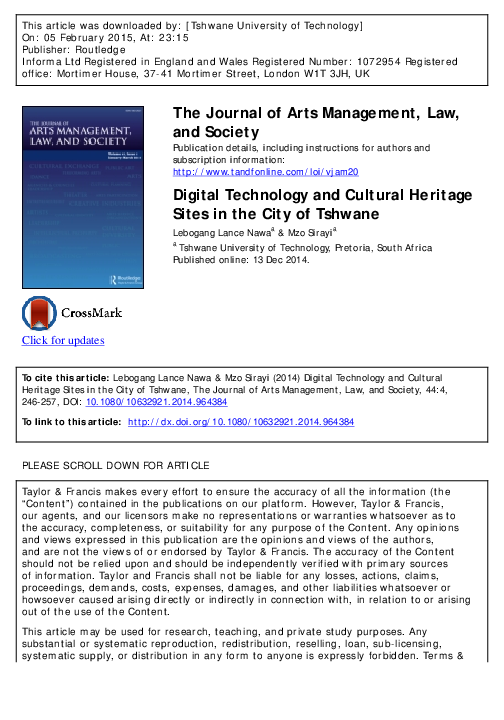 (PDF) Digital technology and cultural heritage sites at the City of Tshwane
