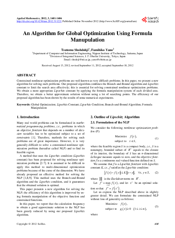 (PDF) An Algorithm for Global Optimization Using Formula Manupulation