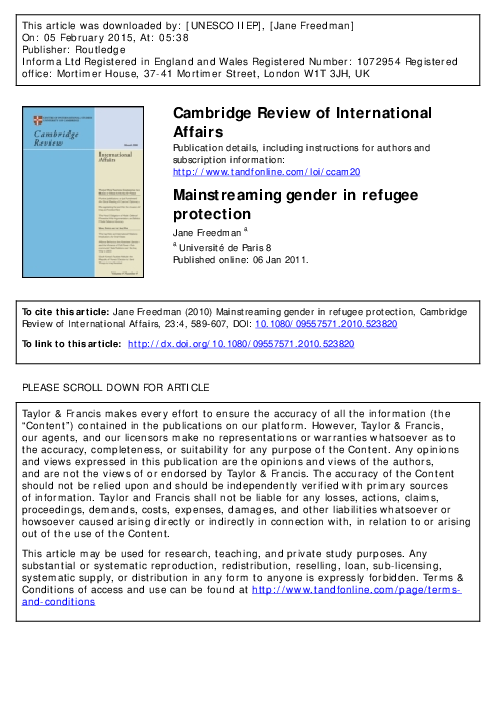 (PDF) Mainstreaming gender in refugee protection