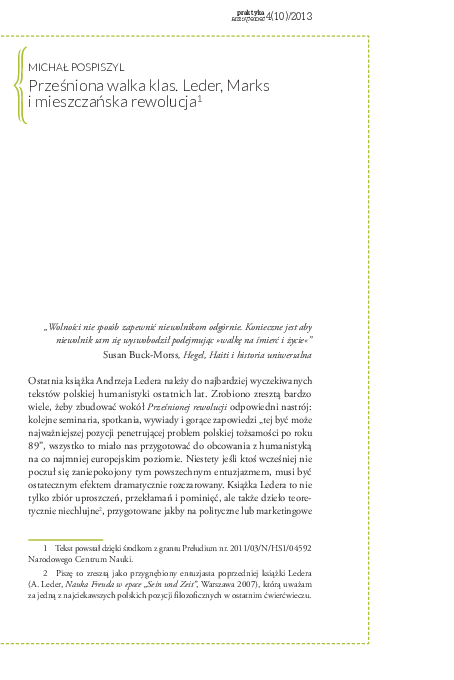 (PDF) Prześniona walka klas. Leder, Marks i mieszczańska rewolucja