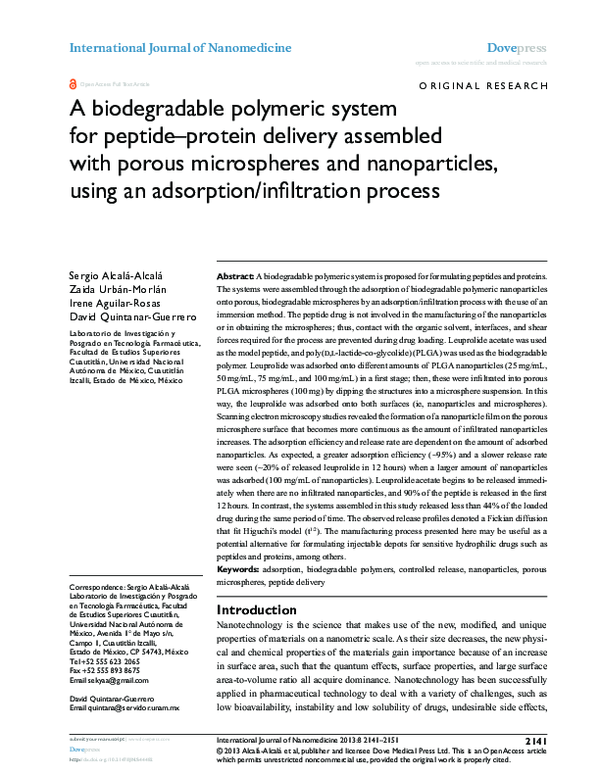 A biodegradable polymeric system for peptide–protein delivery assembled ...