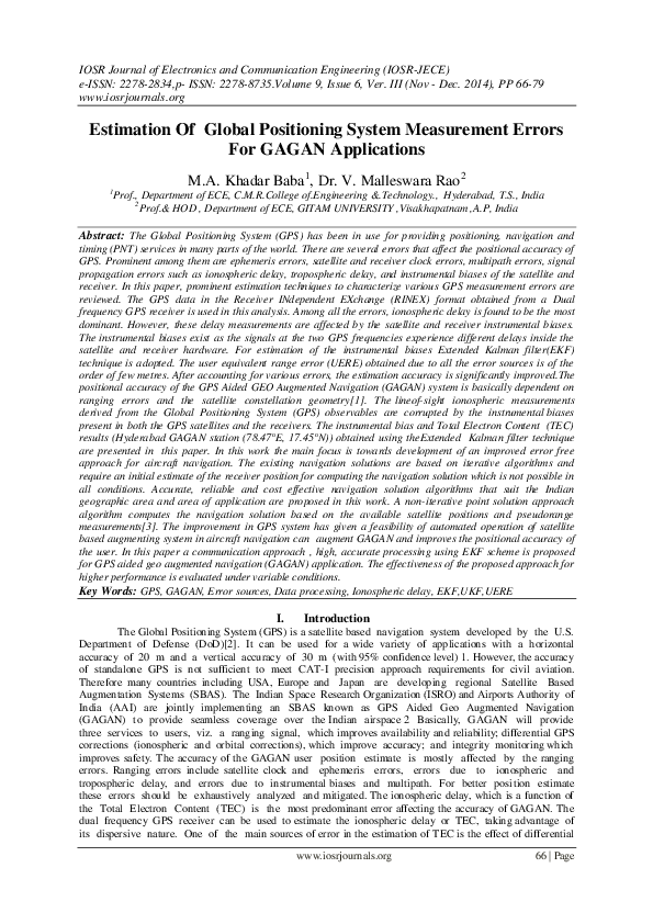 (PDF) Estimation Of Global Positioning System Measurement Errors For