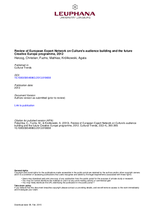 Review of European Expert Network on Culture's audience building and ...