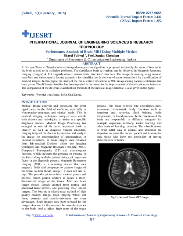 (PDF) Performance Analysis of Brain MRI Using Multiple Method