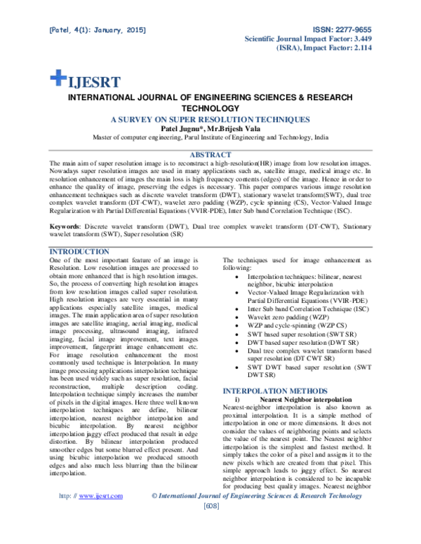 (PDF) A SURVEY ON SUPER RESOLUTION TECHNIQUES