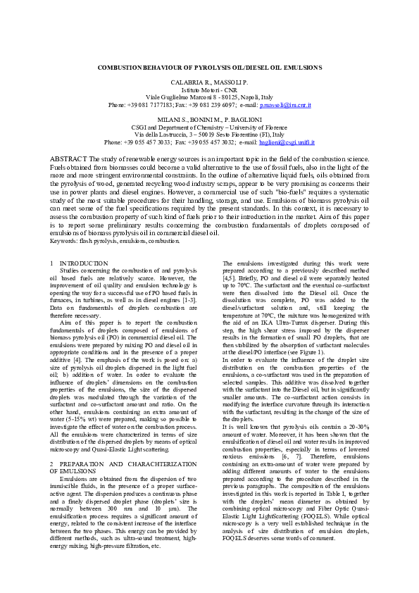 (PDF) COMBUSTION BEHAVIOUR OF PYROLYSIS OIL/DIESEL OIL EMULSIONS