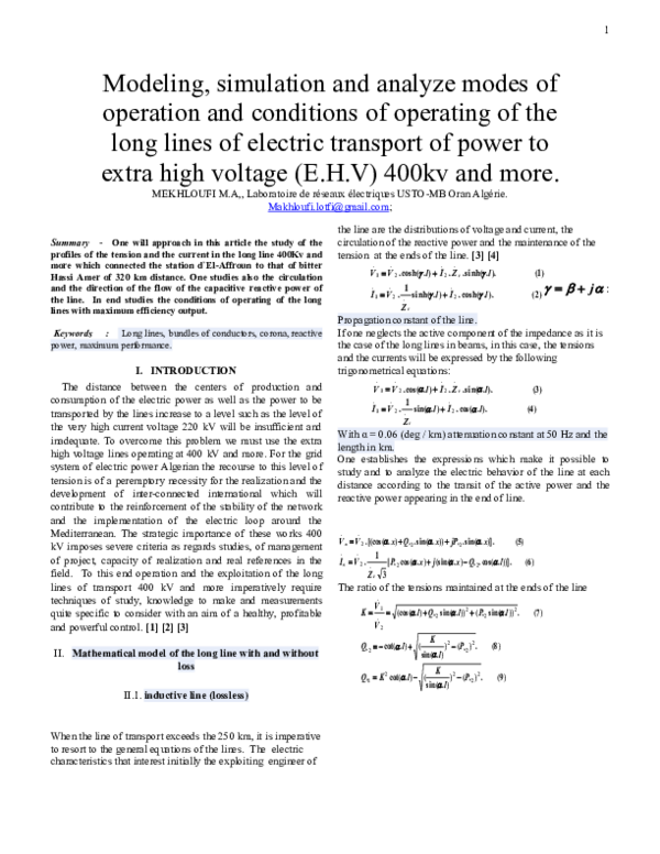 Modeling, simulation and analyze modes of operation and conditions of ...