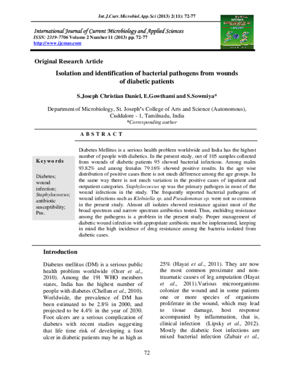 (PDF) Isolation and identification of bacterial pathogens from wounds ...