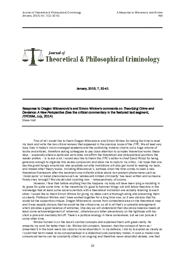 (PDF) response to Milovanovic's and Winlow's comments on Theorizing ...