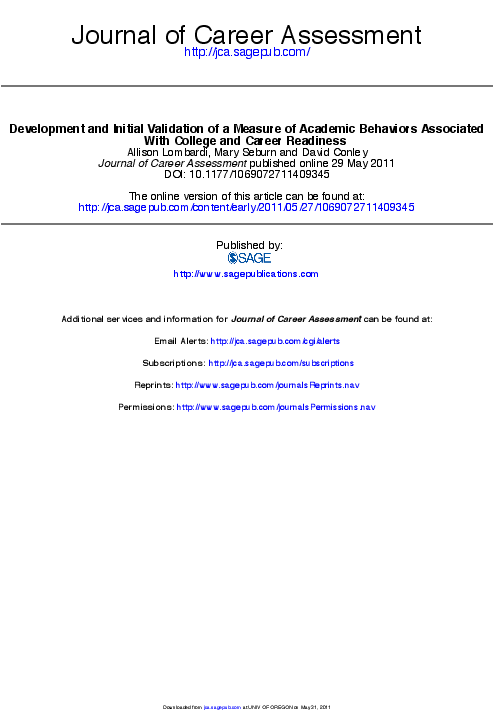 (PDF) Development and Initial Validation of a Measure of Academic ...
