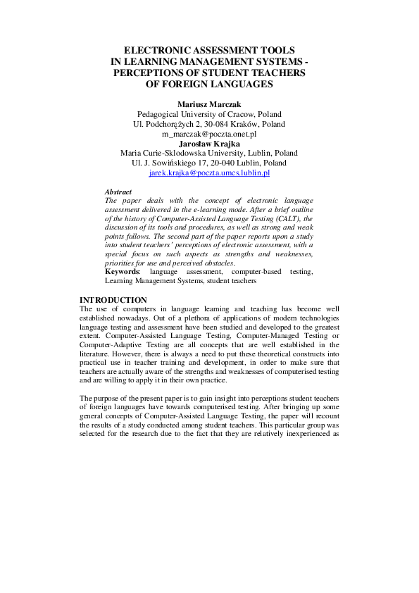 (PDF) Electronic Assessment Tools in Learning Management Systems
