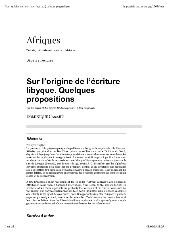 (PDF) On the origin of the Libyco-Berber alphabet: A few proposals (Sur ...