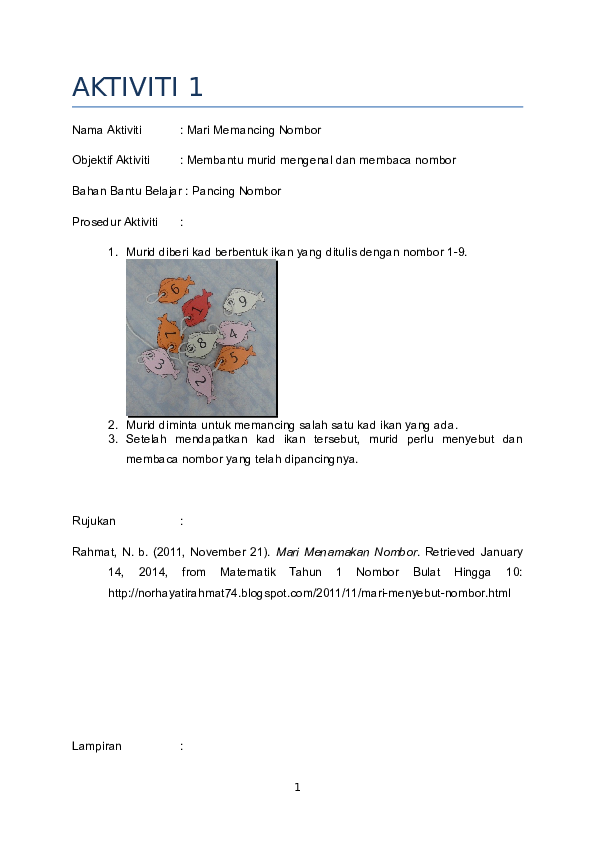 Doc Aktiviti Mari Memancing Nombor Hasanatun Sakinah Bt Jantan 2012 Pismp Academia Edu