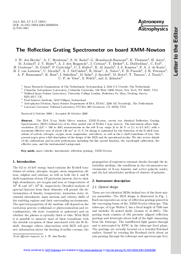 (PDF) The Reflection Grating Spectrometer on board XMMNewton
