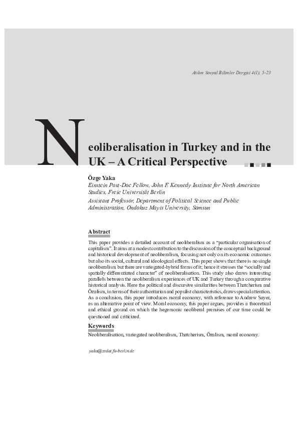 (PDF) Neoliberalisation in Turkey and in the UK - A Critical Perspective