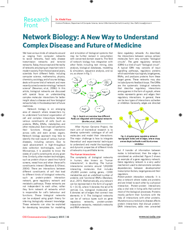 (PDF) Network Biology: A New Way to Understand Complex Disease and ...