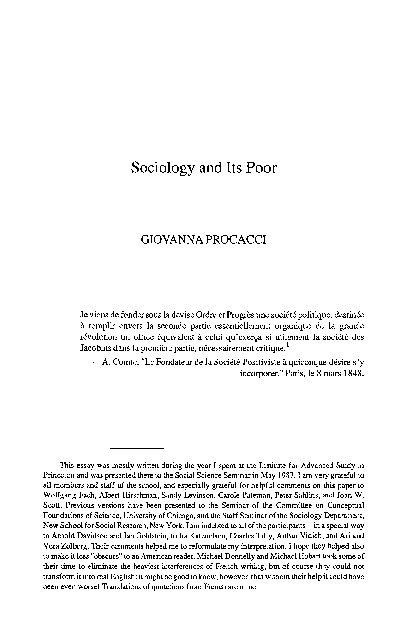 Pdf Sociology And Its Poor Giovanna Procacci Academia Edu