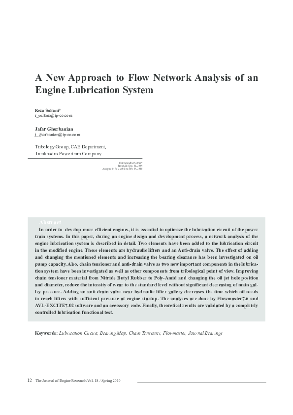 (PDF) A New Approach to Flow Network Analysis of an Engine Lubrication