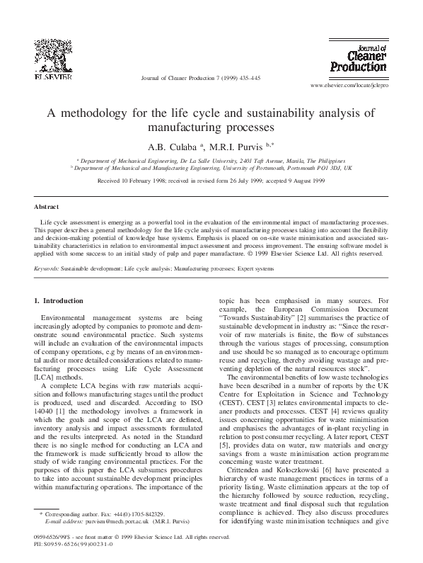 (PDF) A methodology for the life cycle and sustainability analysis of ...