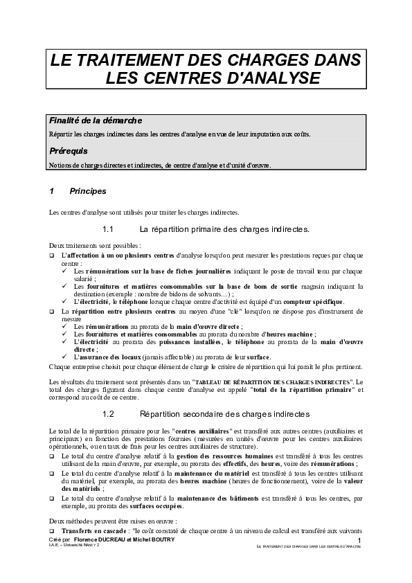 Doc Le Traitement Des Charges Dans Les Centres D Analyse