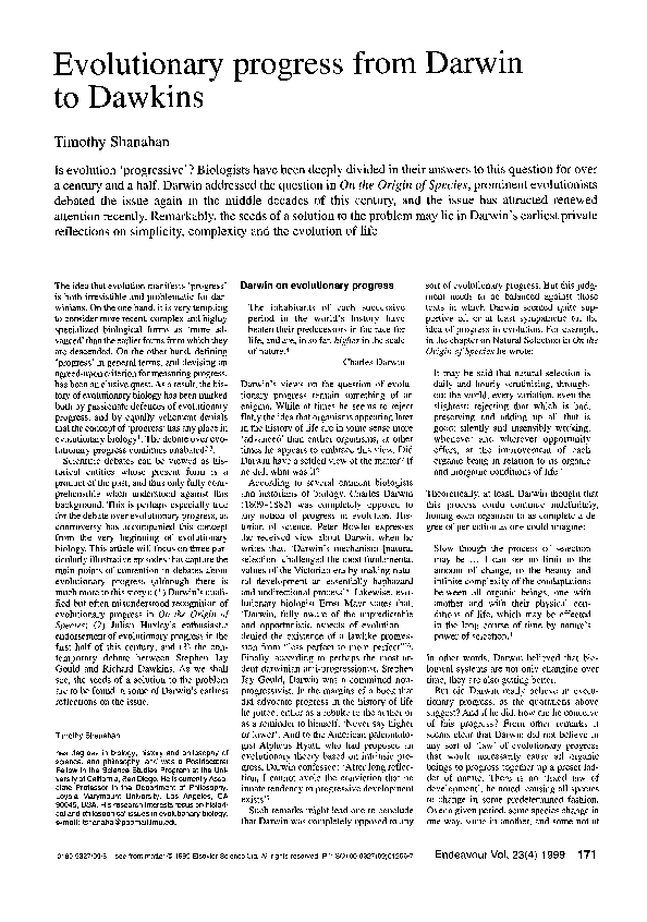(PDF) Evolutionary Progress from Darwin to Dawkins
