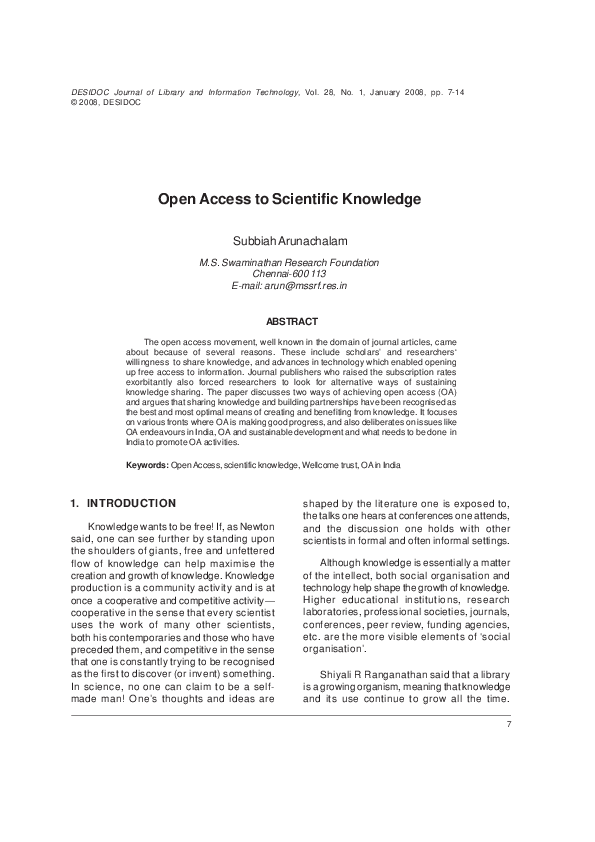 (PDF) Open Access to Scientific Knowledge