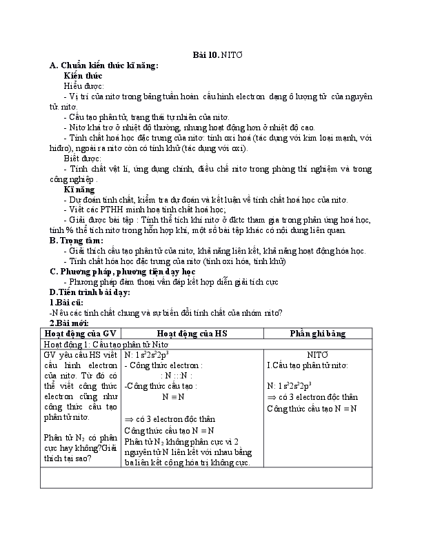 First page of “Bài 10. NITƠ Hi u đ c: Bi t đ c”