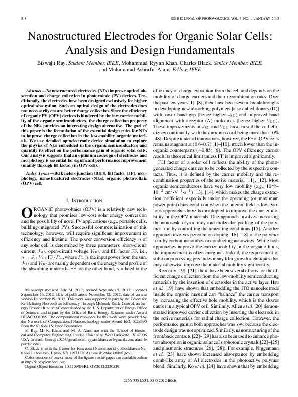 (PDF) Nanostructured Electrodes for Organic Solar Cells: Analysis and ...