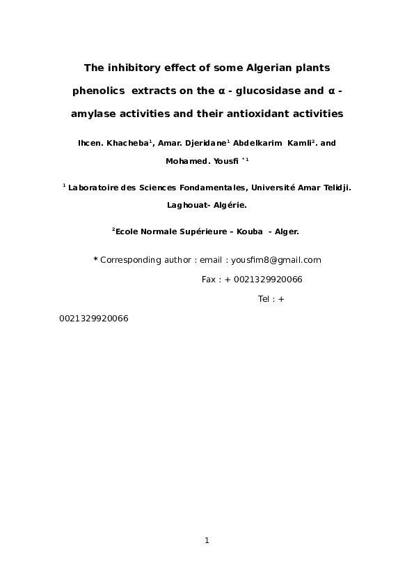 (DOC) The inhibitory effect of some Algerian plants phenolics extracts ...