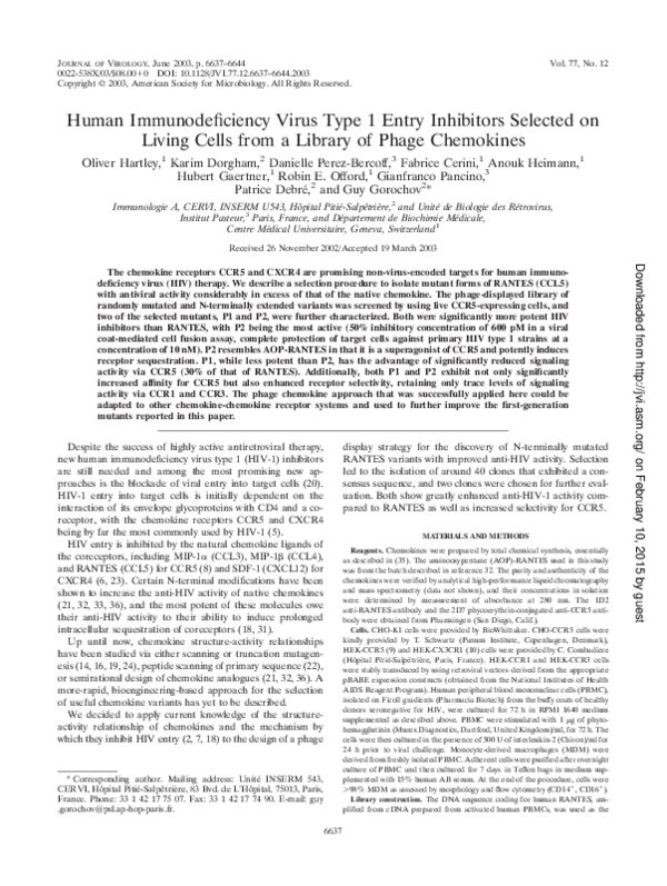 (PDF) Human Immunodeficiency Virus Type 1 Entry Inhibitors Selected on ...