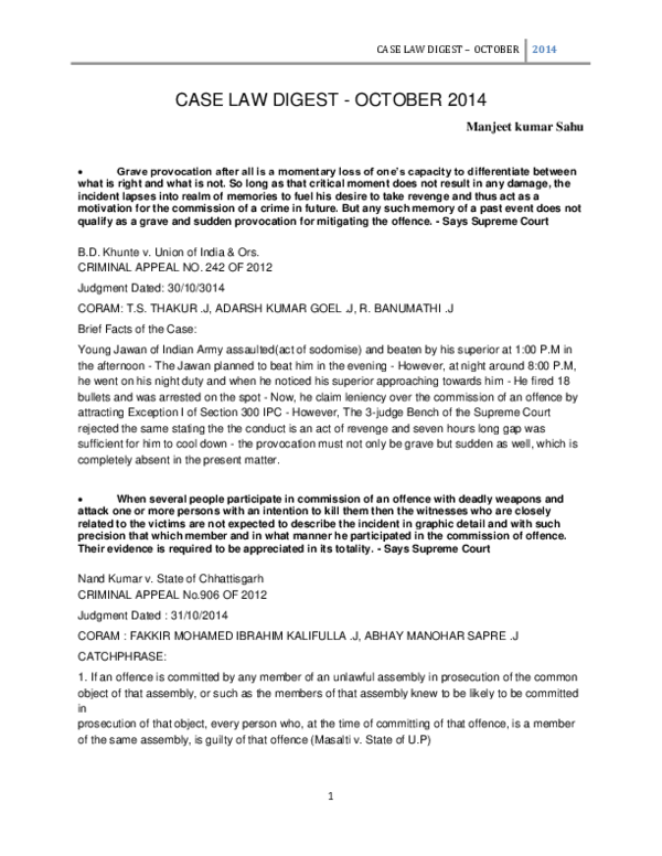 (PDF) Case Law Digest October,2014 Manjeet Sahu Academia.edu