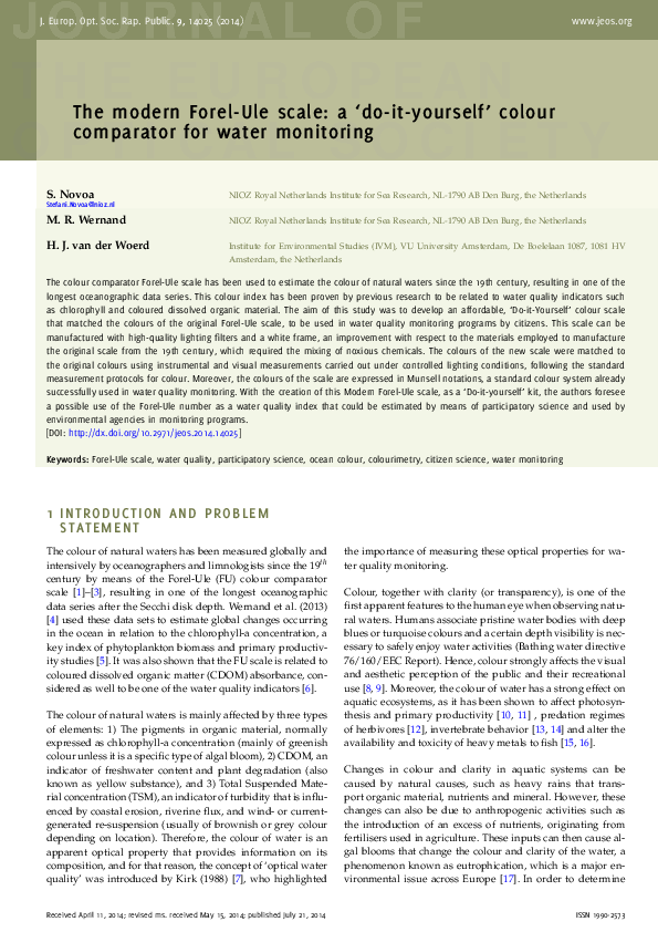 (PDF) THE MODERN FOREL-ULE SCALE: A ‘DO-IT-YOURSELF’ COLOUR COMPARATOR ...