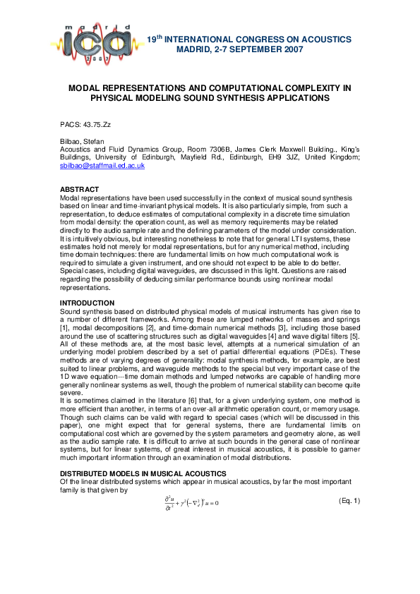 (PDF) MODAL REPRESENTATIONS AND COMPUTATIONAL COMPLEXITY IN PHYSICAL ...