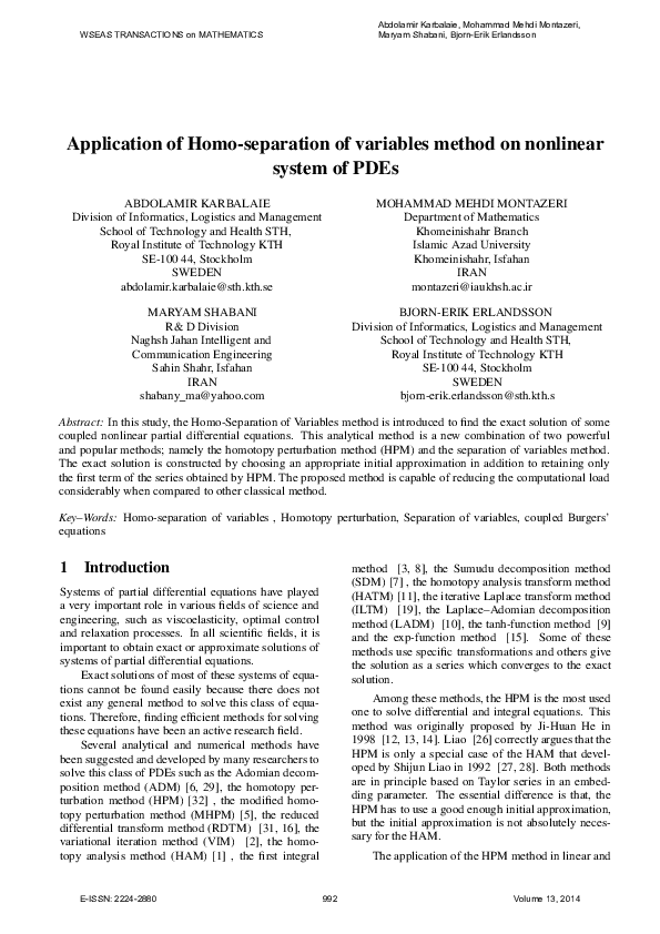  pdf application of homo separation of variables method on nonlinear