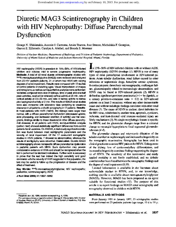 (PDF) Diuretic MAG3 Scintirenographyin Children with HIV Nephropathy ...