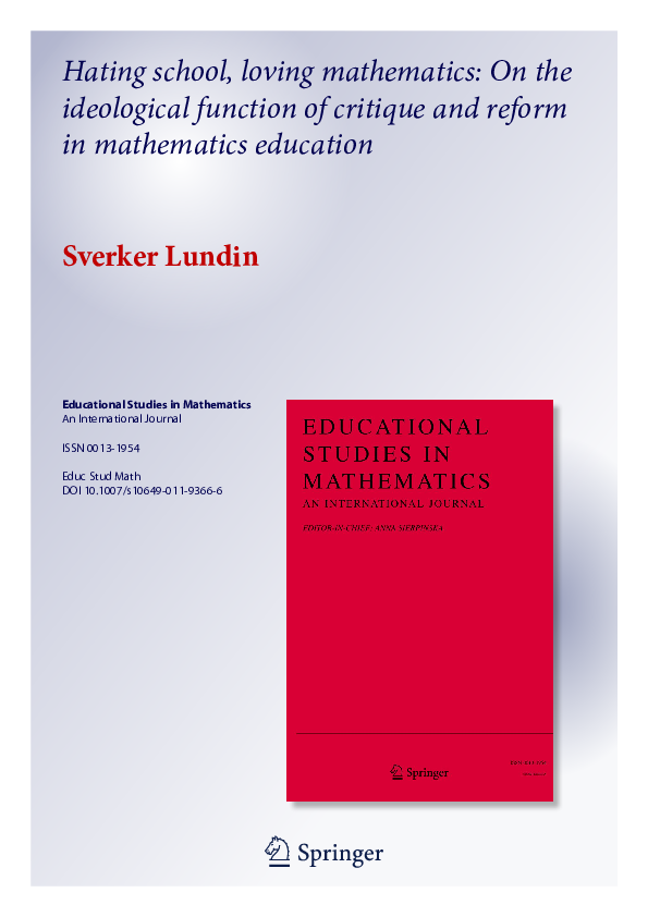 (PDF) Hating school, loving mathematics: On the ideological function of ...