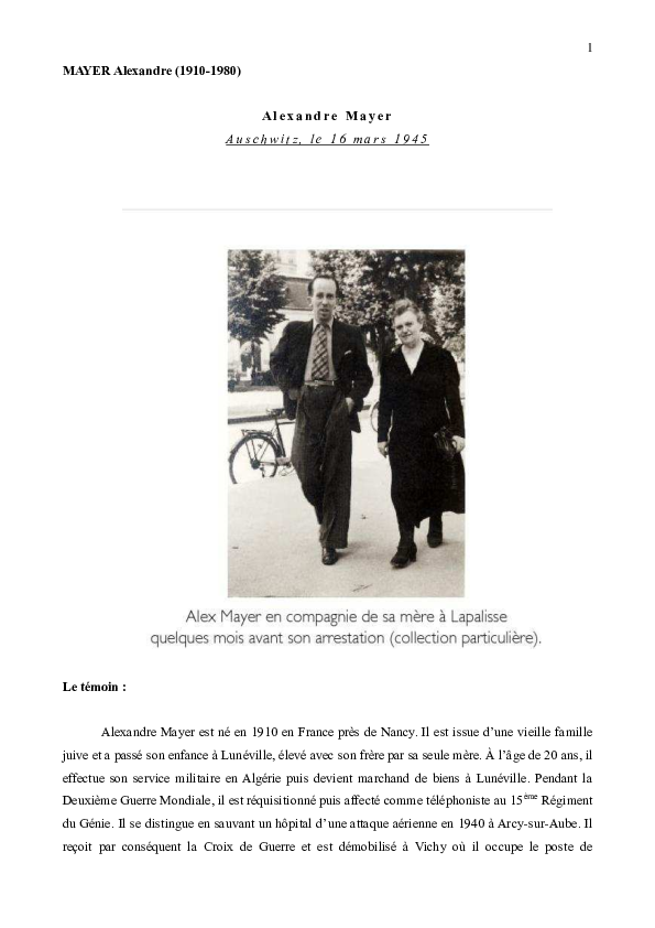 (PDF) Témoignage d'Alexandre Mayer, rescapé des camps de la mort