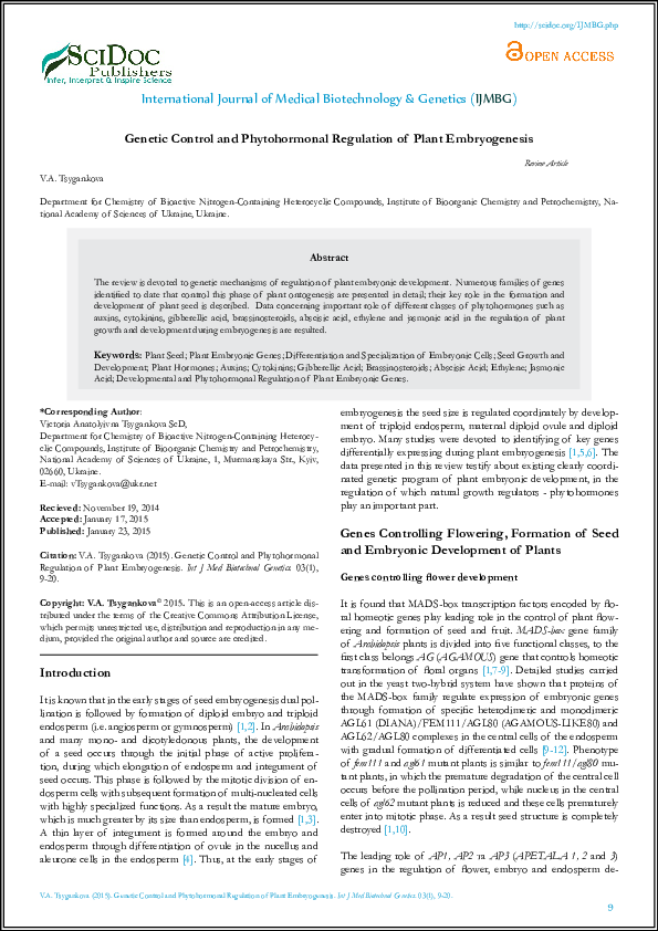 (PDF) Genetic Control and Phytohormonal Regulation of Plant Embryogenesis