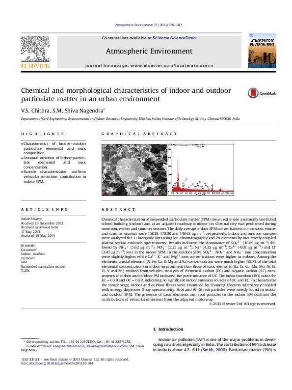 (PDF) Chemical and morphological characteristics of indoor and outdoor PM