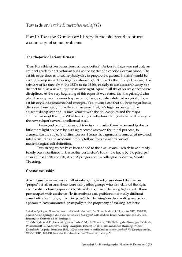 Towards an ‘exakte Kunstwissenschaft’(?)  Part II: The new German art history in the nineteenth century: