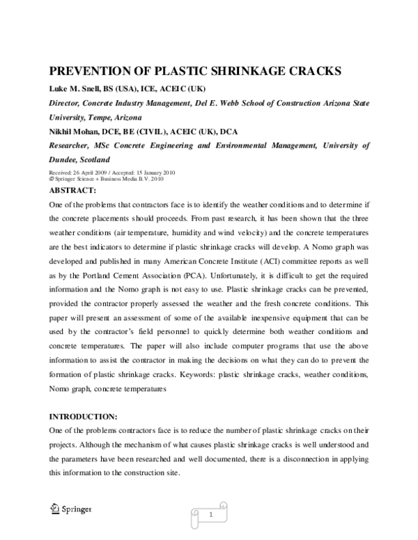 (PDF) Prevention of Plastic Shrinkage Cracks Nikhil Mohan Academia.edu
