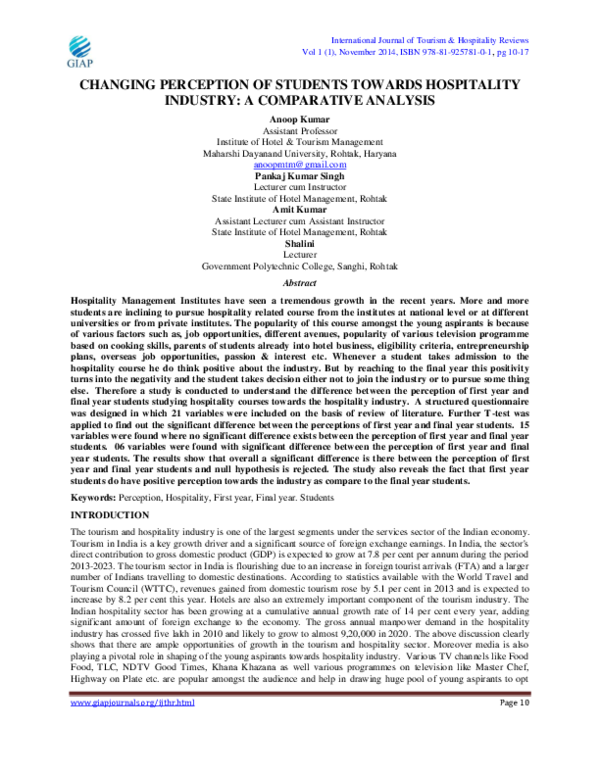 (PDF) CHANGING PERCEPTION OF STUDENTS TOWARDS HOSPITALITY INDUSTRY: A ...