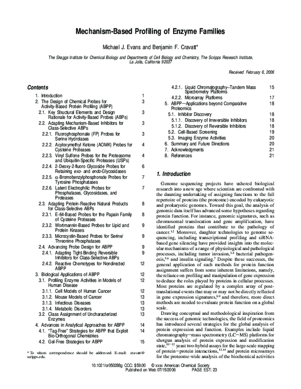 (PDF) Mechanism-Based Profiling of Enzyme Families