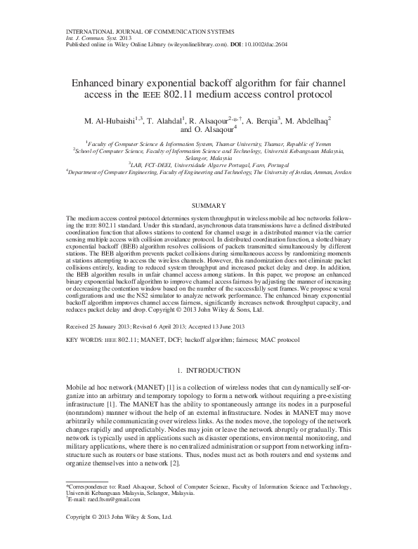 (PDF) Enhanced binary exponential backoff algorithm for fair channel ...