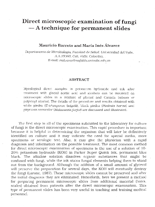 (PDF) Direct microscopic examination of fungi A technique for