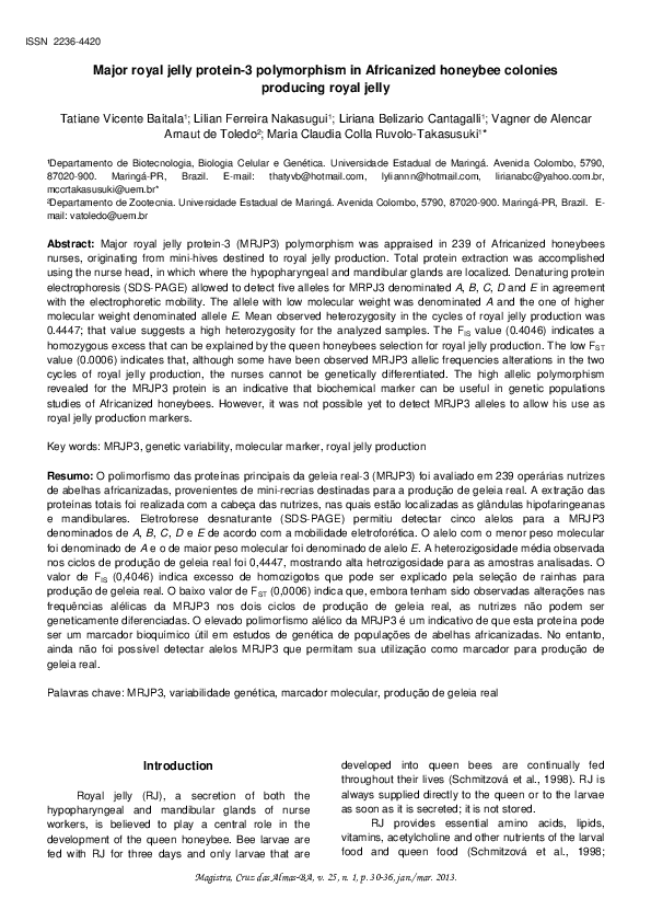 (PDF) Major royal jelly protein3 polymorphism in Africanized honeybee colonies producing royal