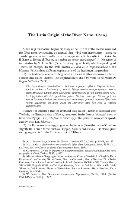 (PDF) The Latin Origin of the River Name Tiberis